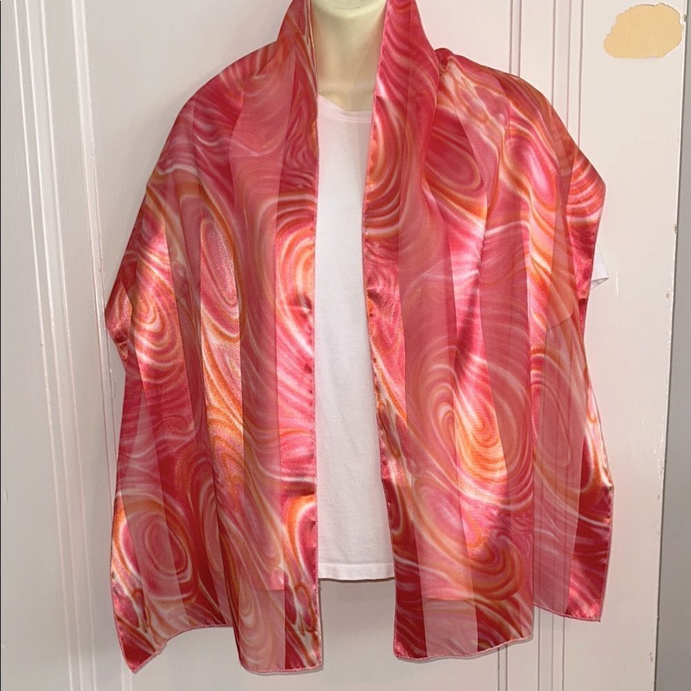 Vintage Pink and Orange Swirl Pattern Long Polyester‎ Scarf